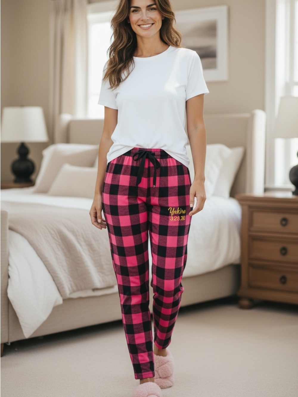 Women’s Pink & Black Buffalo Plaid Lounge Pants Pajama Flannel Size Medium